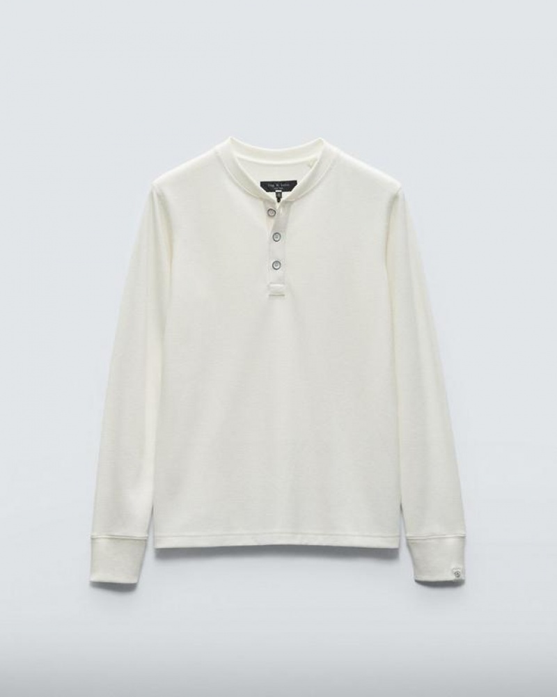 Rag & Bone Lightweight Waffle Henley Cotton T-Shirt Ivory | 17680BKMC