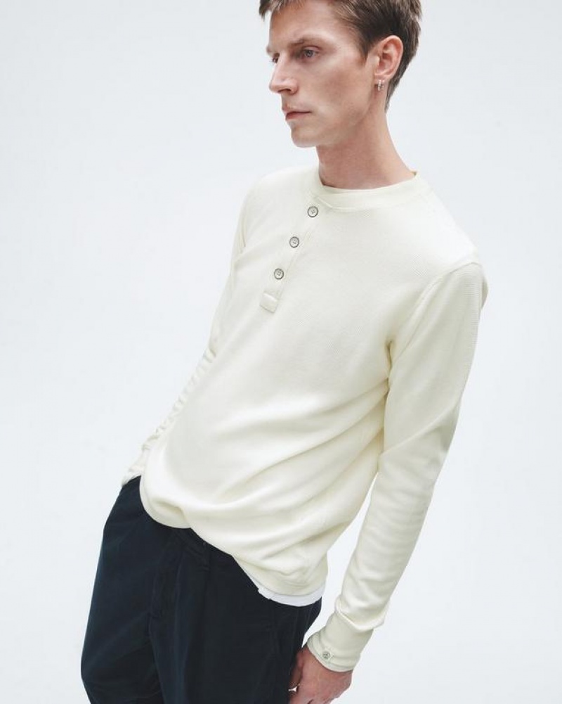 Rag & Bone Lightweight Waffle Henley Cotton T-Shirt Ivory | 17680BKMC