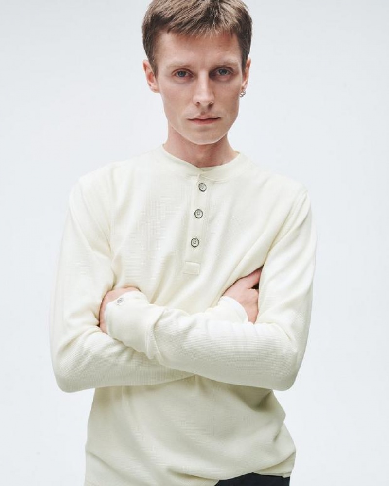 Rag & Bone Lightweight Waffle Henley Cotton T-Shirt Ivory | 17680BKMC