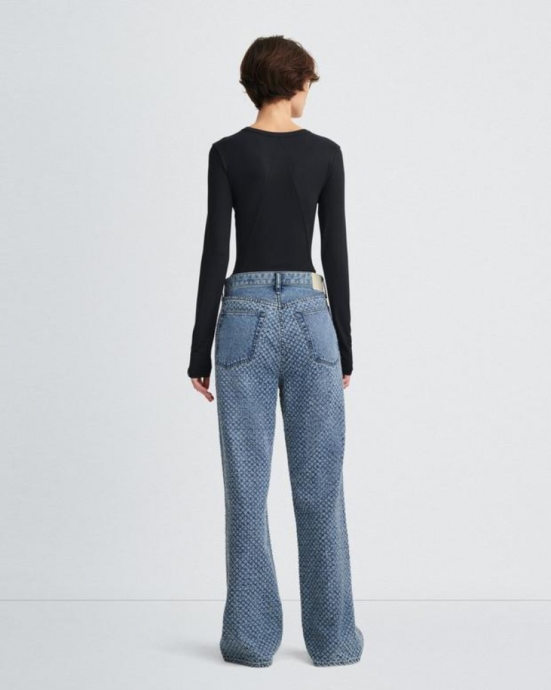 Rag & Bone Logan Wide-Leg Mid-Rise Rigid Jean Medium Indigo Tweed | 23046CEHD