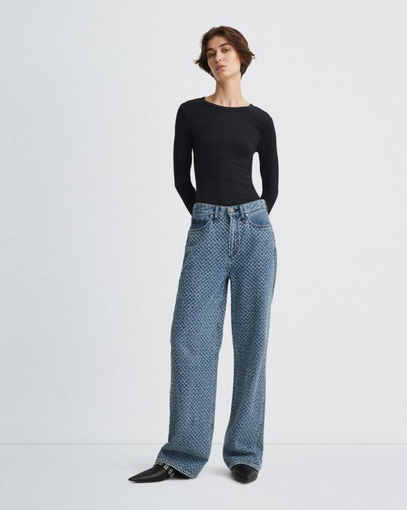 Rag & Bone Logan Wide-Leg Mid-Rise Rigid Jean Medium Indigo Tweed | 23046CEHD