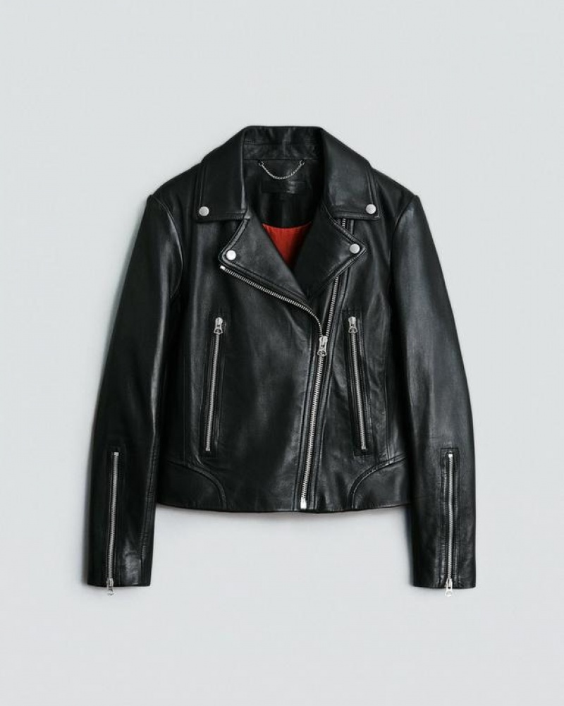 Rag & Bone Mack Leather Jacket Slim Fit Motorcycle Jacket Black | 14836UBSN