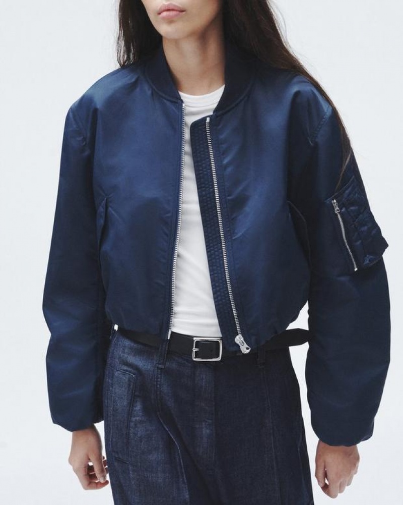 Rag & Bone Maggie Cropped Nylon Bomber Relaxed Fit Salute | 45632URMD