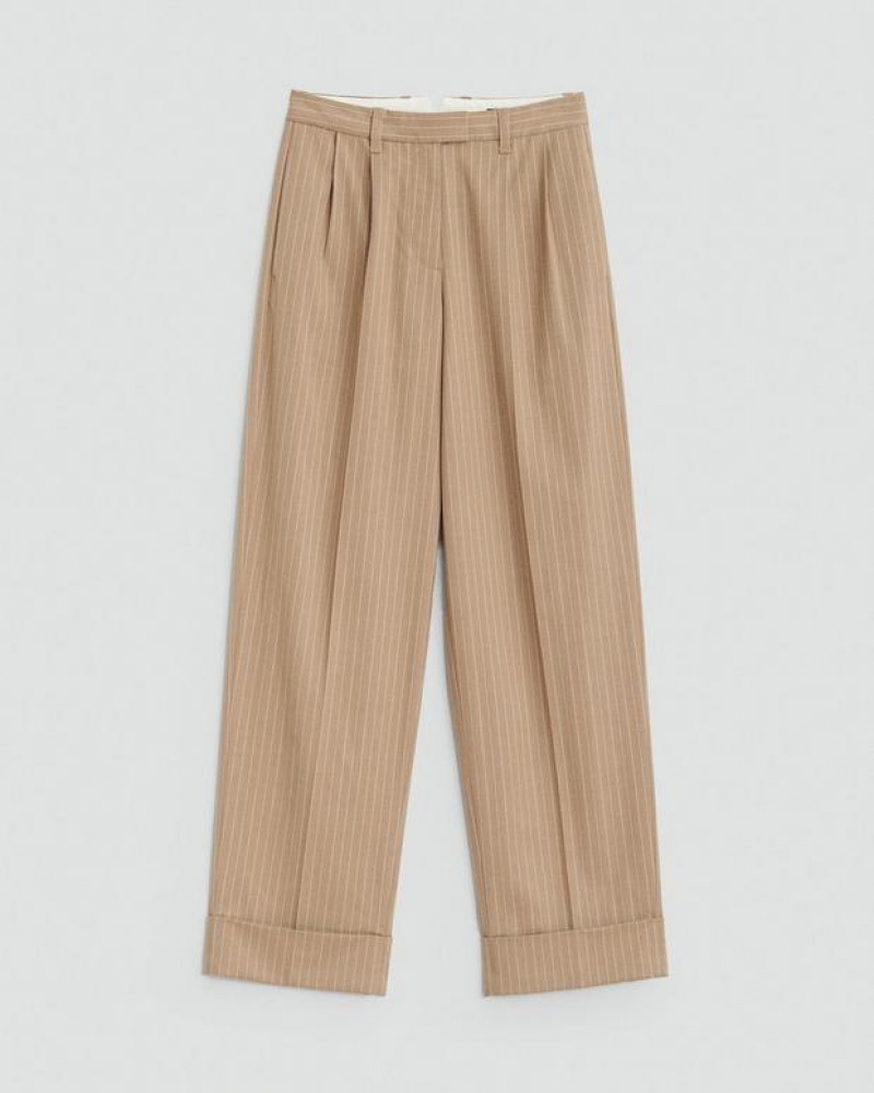 Rag & Bone Marianne Italian Striped Wool Pant Relaxed Fit Camel Stripe | 07613XBNU