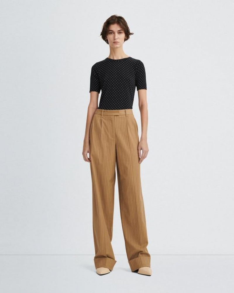 Rag & Bone Marianne Italian Striped Wool Pant Relaxed Fit Camel Stripe | 07613XBNU