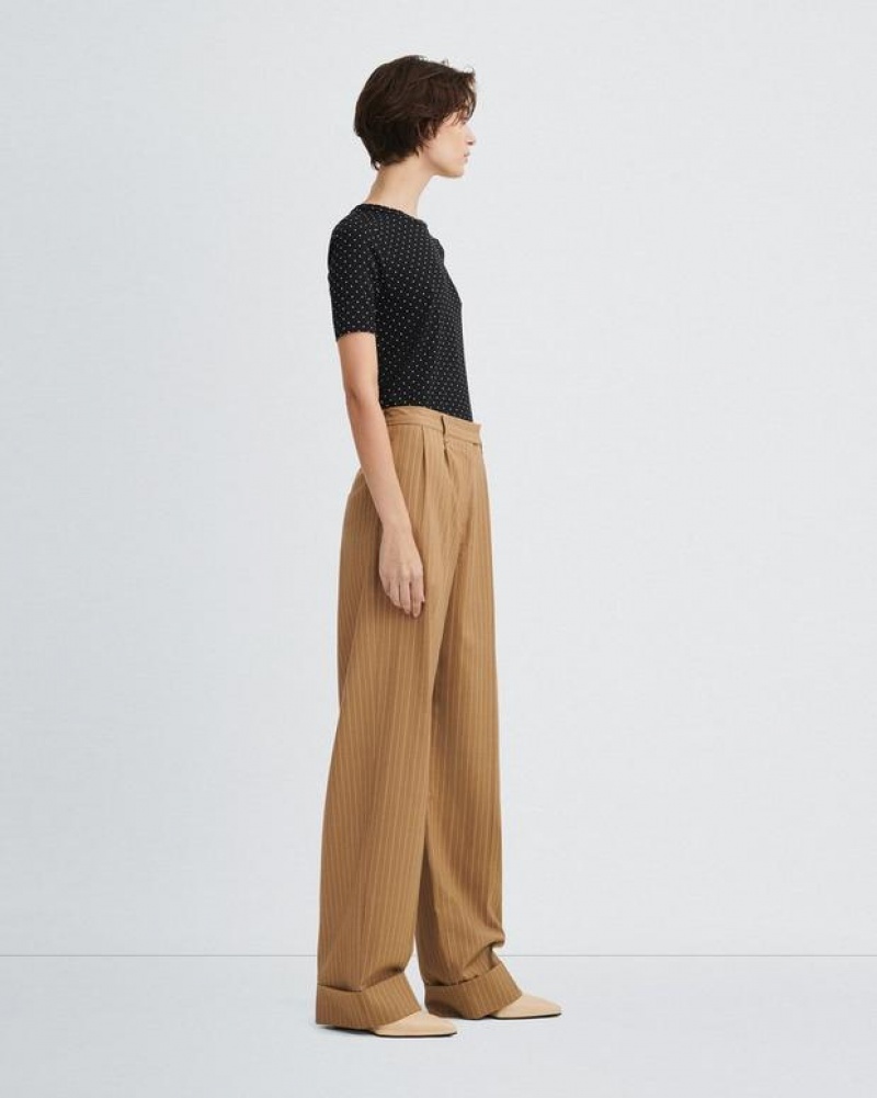 Rag & Bone Marianne Italian Striped Wool Pant Relaxed Fit Camel Stripe | 07613XBNU