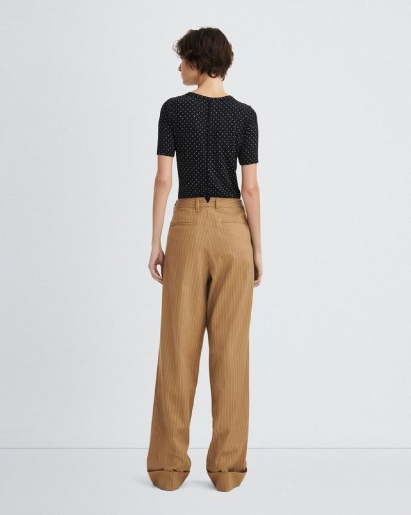 Rag & Bone Marianne Italian Striped Wool Pant Relaxed Fit Camel Stripe | 07613XBNU