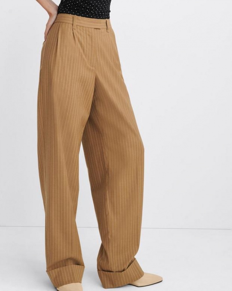 Rag & Bone Marianne Italian Striped Wool Pant Relaxed Fit Camel Stripe | 07613XBNU