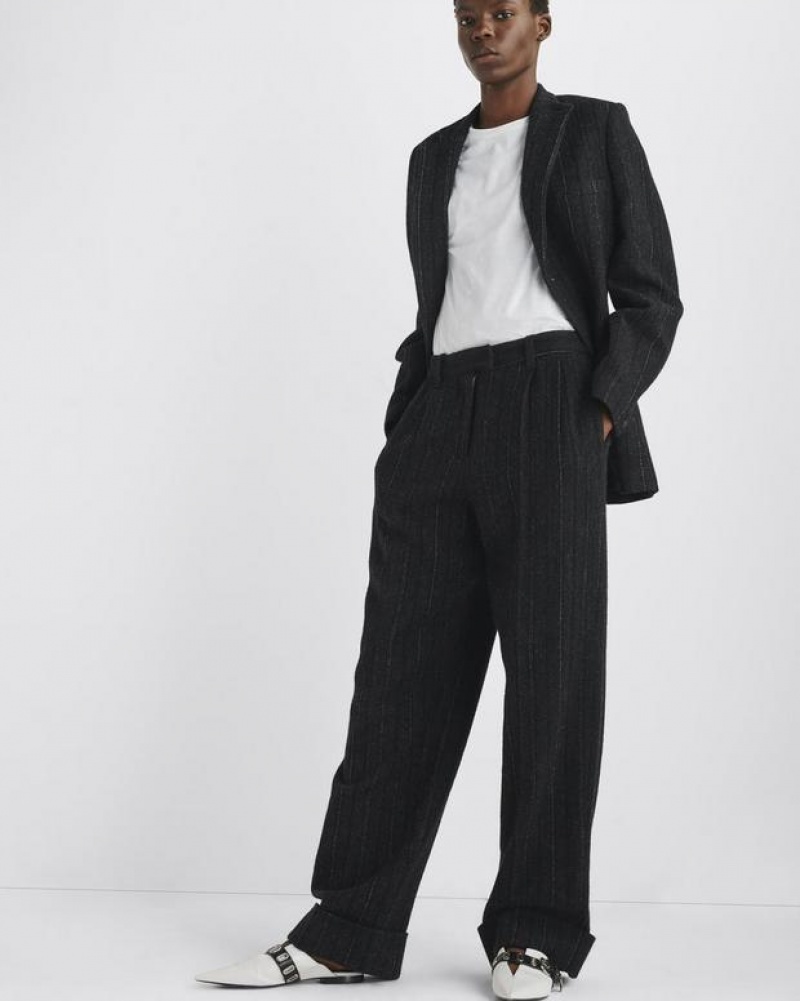 Rag & Bone Marianne Wool Pant Relaxed Fit Grey Stripe | 41529OYED