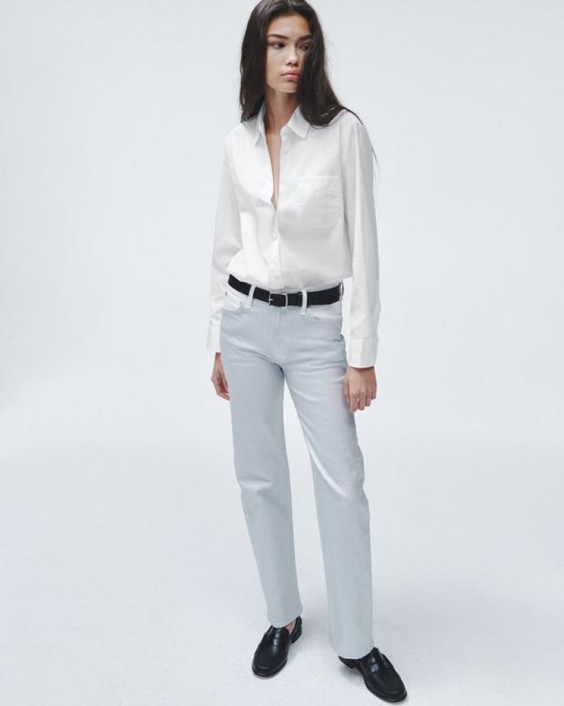 Rag & Bone Maxine Cotton Poplin Shirt Classic Fit Button Down White | 73582JQOM