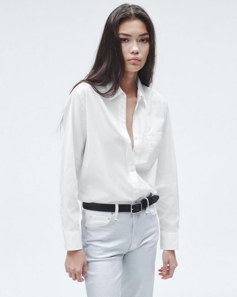 Rag & Bone Maxine Cotton Poplin Shirt Classic Fit Button Down White | 73582JQOM