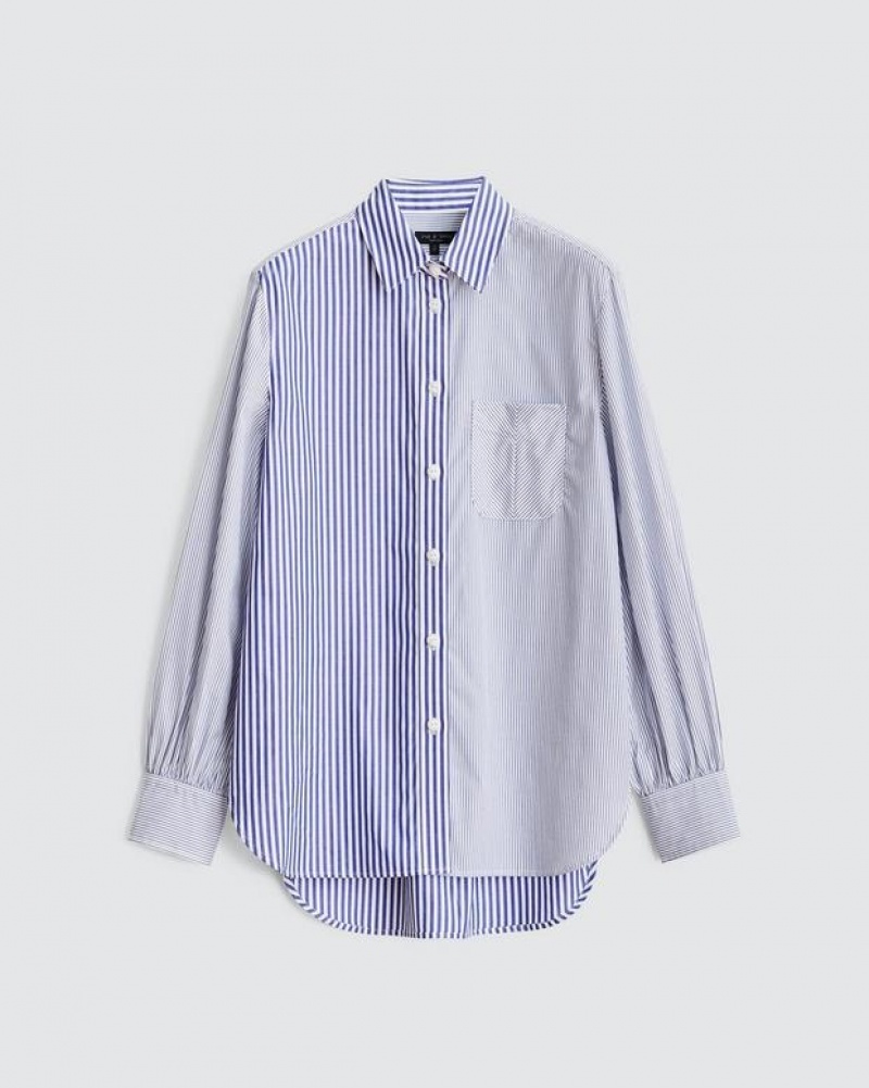 Rag & Bone Maxine Cotton Poplin Shirt Classic Fit Button Down Shirt Blumlti | 64025QNTO