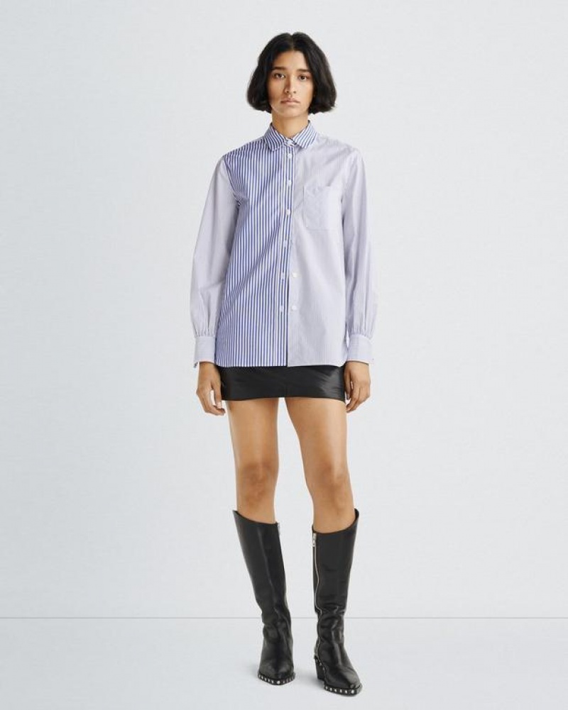 Rag & Bone Maxine Cotton Poplin Shirt Classic Fit Button Down Shirt Blumlti | 64025QNTO