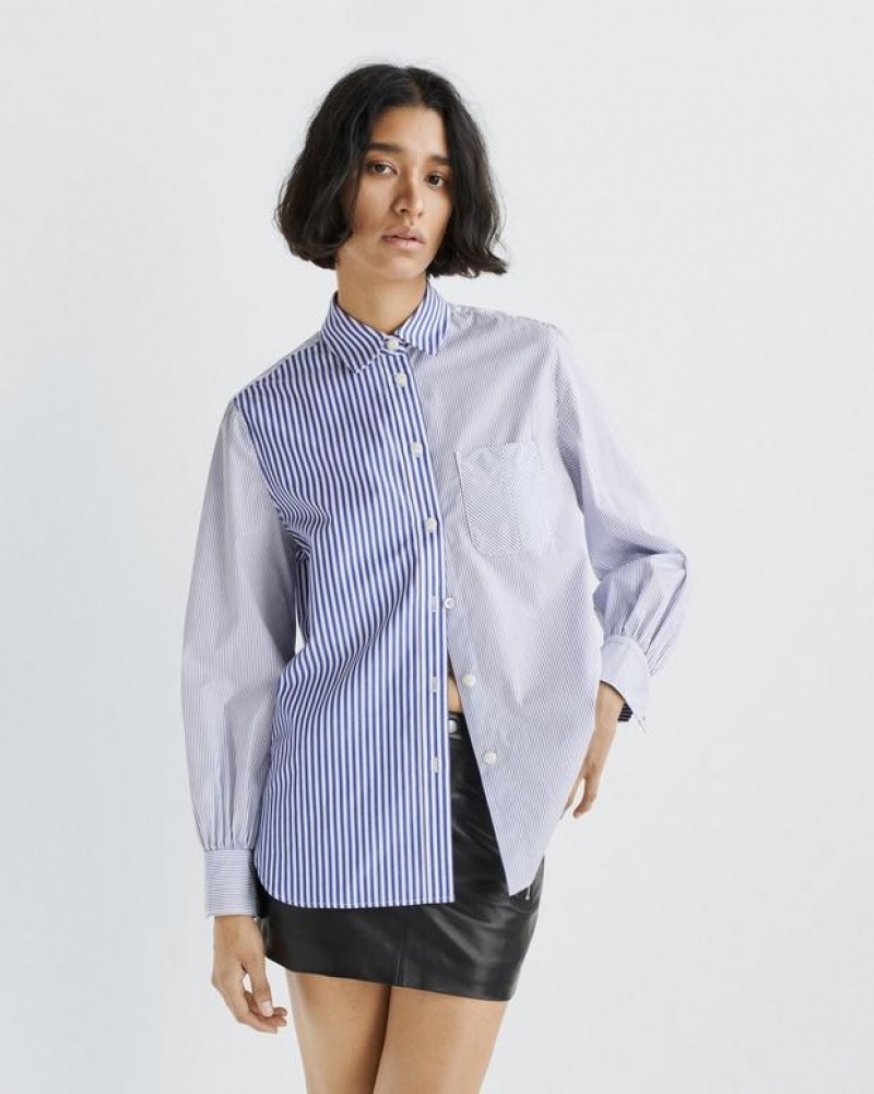 Rag & Bone Maxine Cotton Poplin Shirt Classic Fit Button Down Shirt Blumlti | 64025QNTO