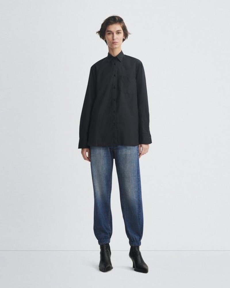 Rag & Bone Maxine Cotton Poplin Shirt Classic Fit Button Down Black | 68472UZCL