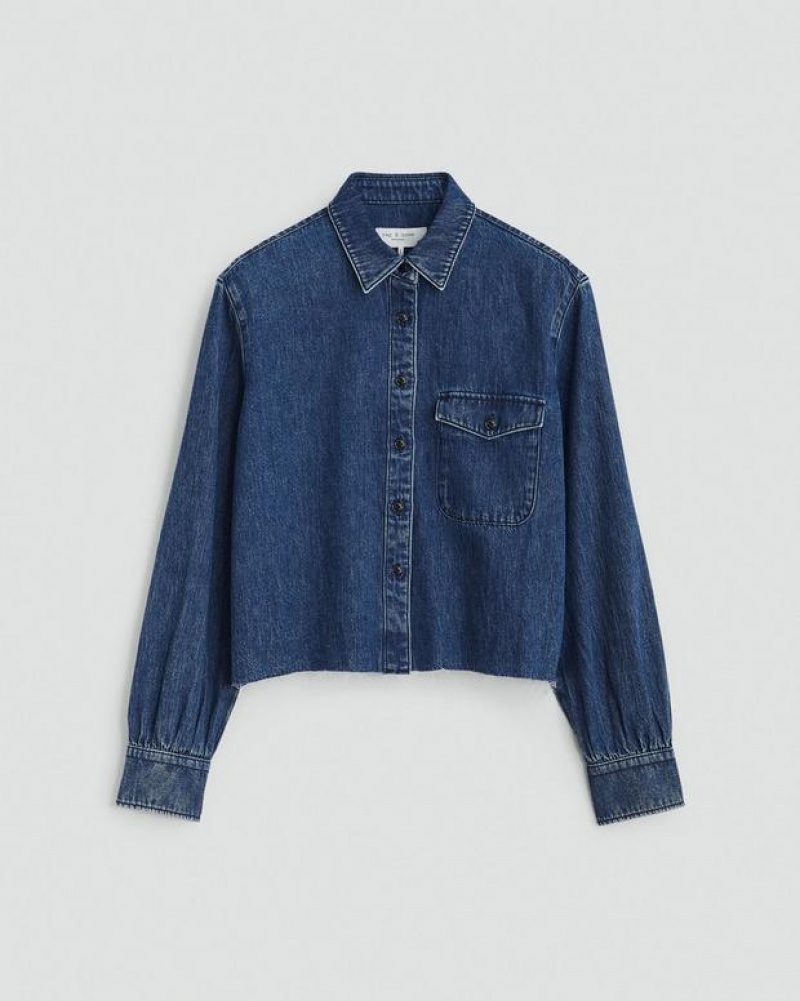 Rag & Bone Maxine Cropped Denim Shirt Classic Fit Button Down Ari | 89231SIOX