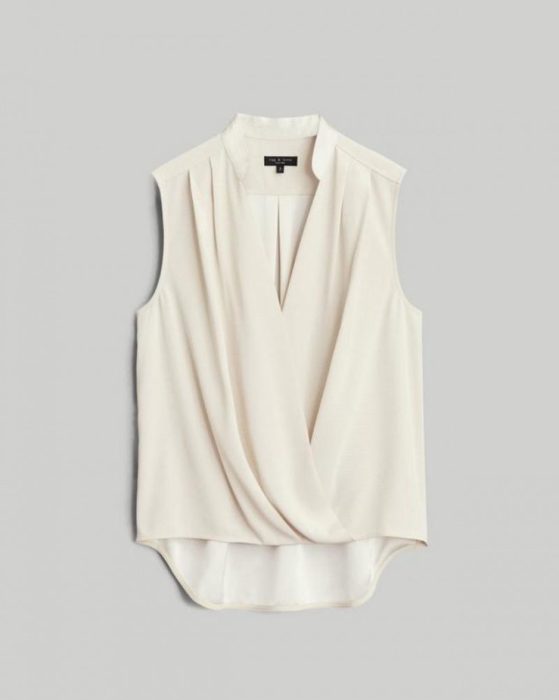 Rag & Bone Meredith Satin Blouse Classic Fit Top Ivory | 25974FDXC