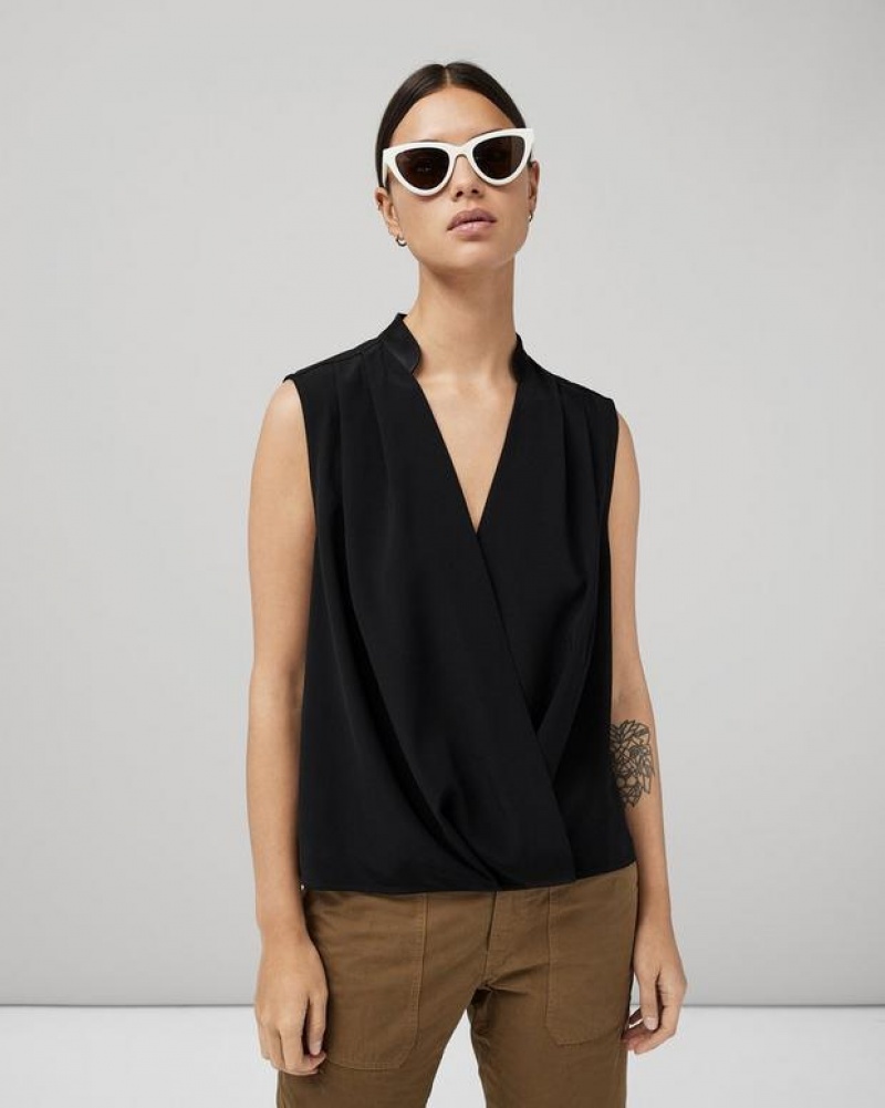 Rag & Bone Meredith Satin Blouse Classic Fit Top Black | 21895KNXB