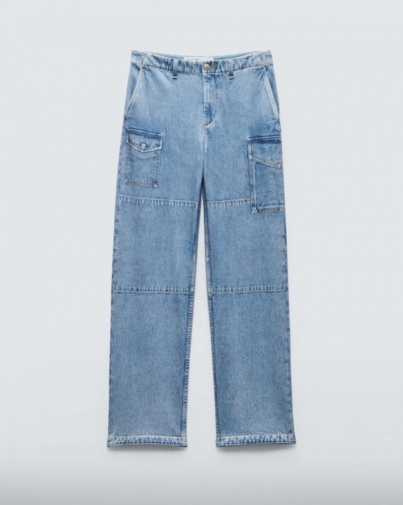 Rag & Bone Miramar Nora Cargo Trompe L'oeil Cotton Pant Celeste | 95614ULRM