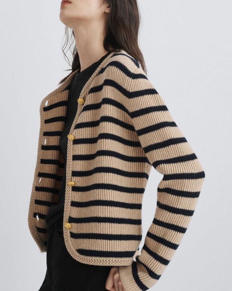 Rag & Bone Nancy Wool Cardigan Relaxed Fit Sweater Oatmeal | 96382MOXV