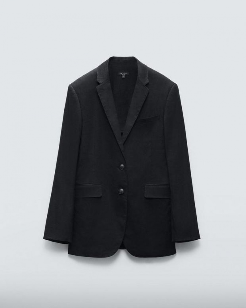 Rag & Bone Odessa Linen Blazer Relaxed Fit Black | 76380UDCX