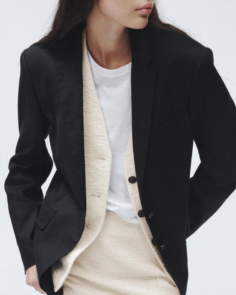 Rag & Bone Odessa Linen Blazer Relaxed Fit Black | 76380UDCX