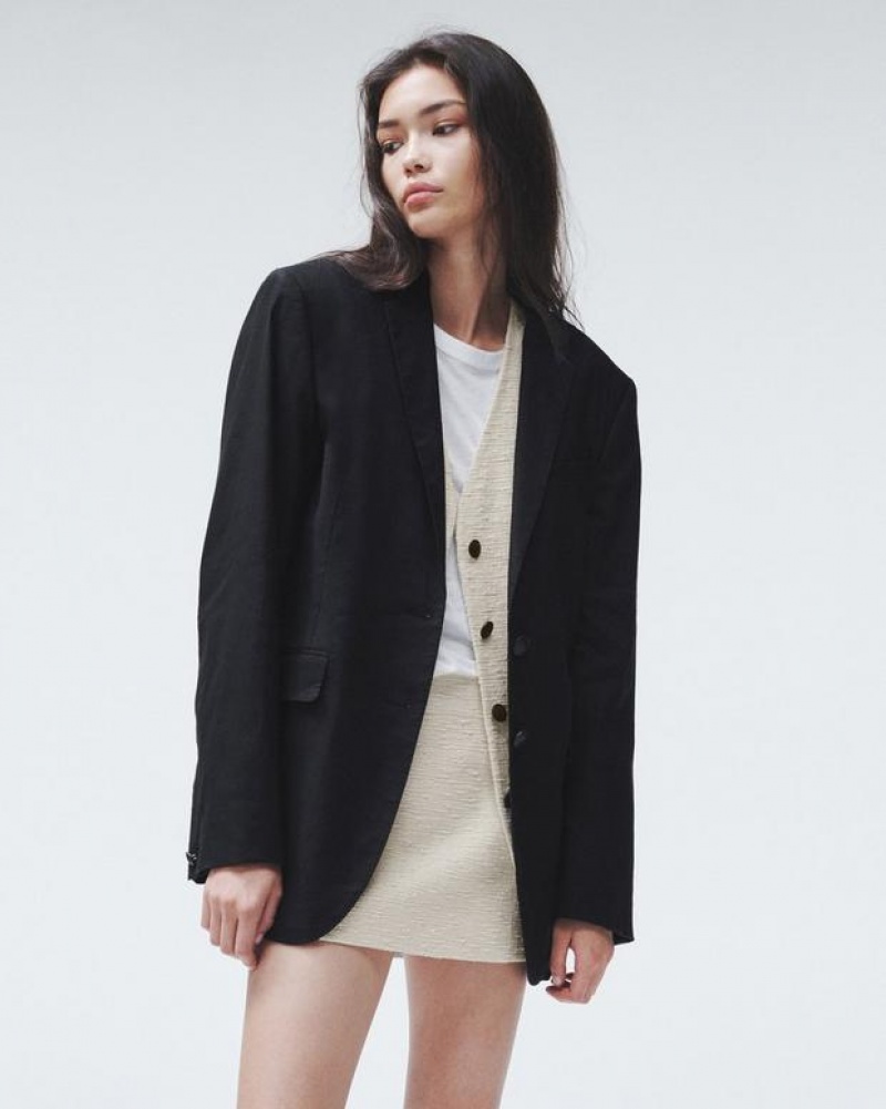 Rag & Bone Odessa Linen Blazer Relaxed Fit Black | 76380UDCX