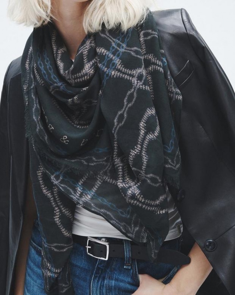 Rag & Bone Pea Chain Cashmere Scarf Lightweight Black | 93524XWCK