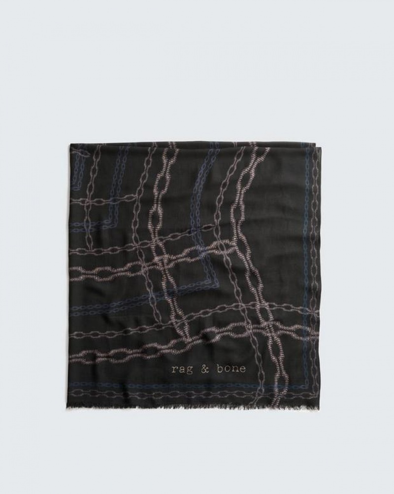 Rag & Bone Pea Chain Cashmere Scarf Lightweight Black | 93524XWCK