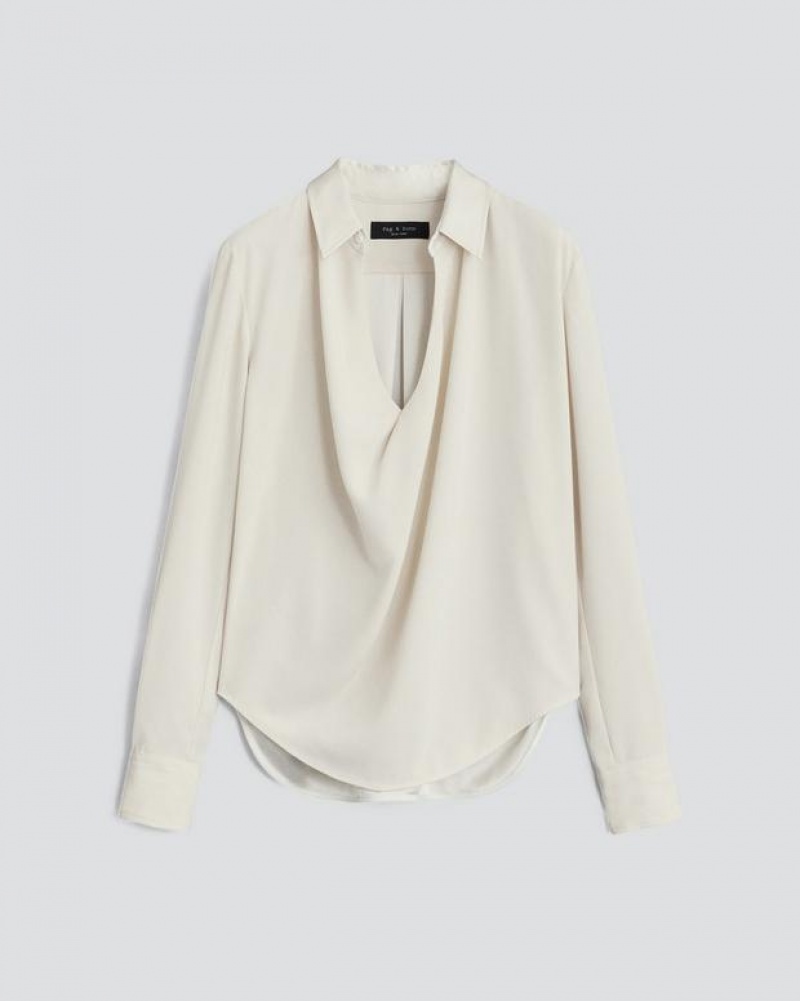 Rag & Bone Phillipa Satin Blouse Classic Fit Top Ivory | 53149KZAD