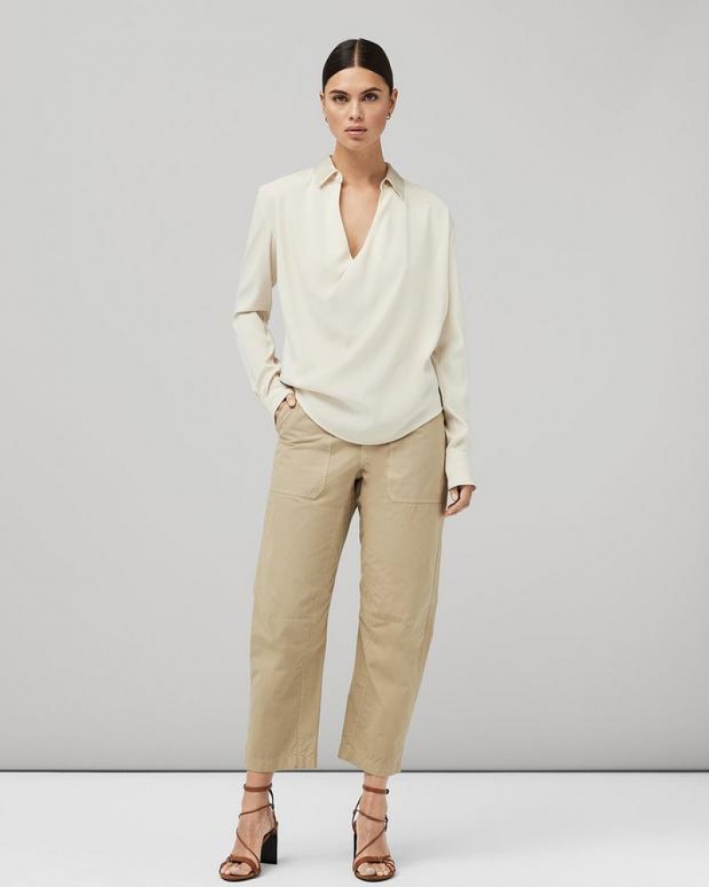 Rag & Bone Phillipa Satin Blouse Classic Fit Top Ivory | 53149KZAD