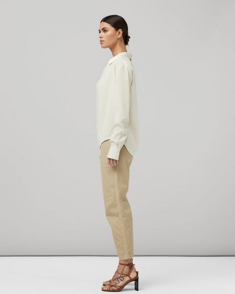 Rag & Bone Phillipa Satin Blouse Classic Fit Top Ivory | 53149KZAD