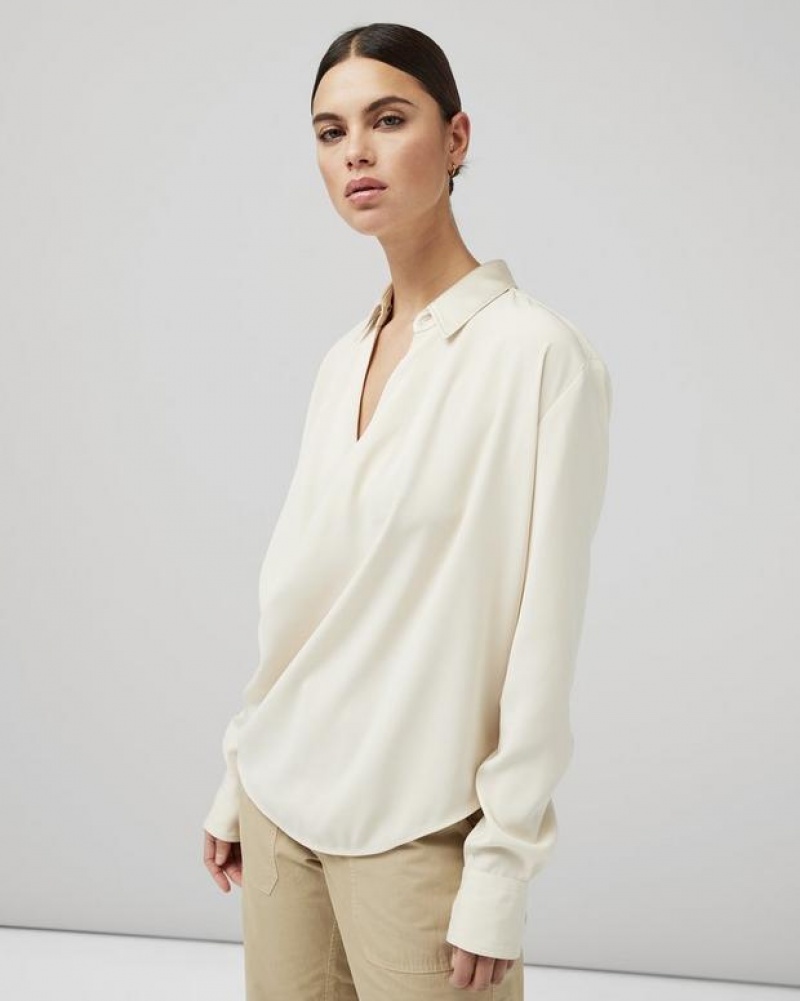 Rag & Bone Phillipa Satin Blouse Classic Fit Top Ivory | 53149KZAD