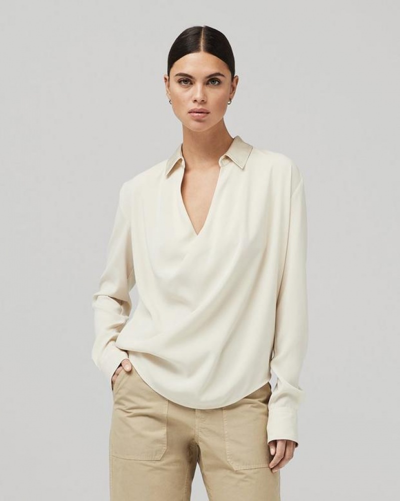 Rag & Bone Phillipa Satin Blouse Classic Fit Top Ivory | 53149KZAD