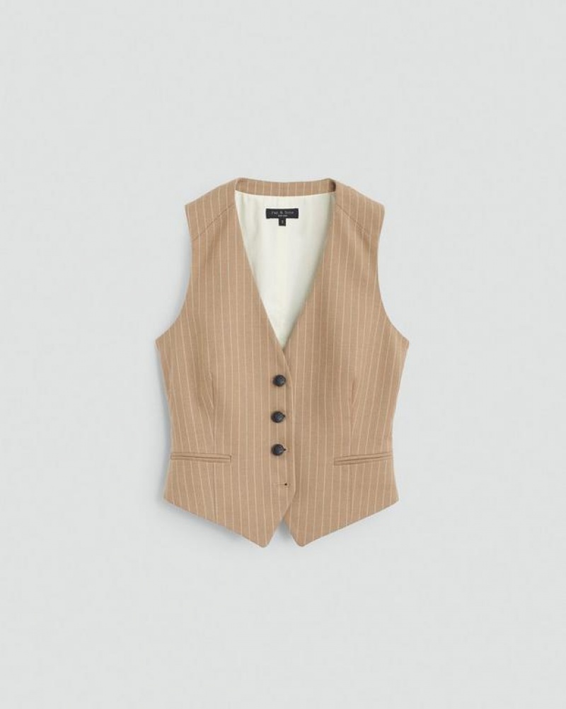 Rag & Bone Priya Striped Wool Vest Tailored Fit Camel Stripe | 12963DYUP