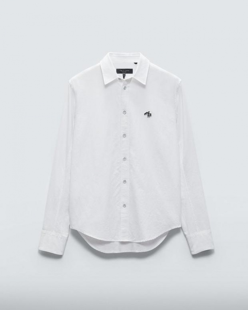 Rag & Bone RB Monster Cotton Oxford Shirt Classic Fit Button Down White | 78326JWVY