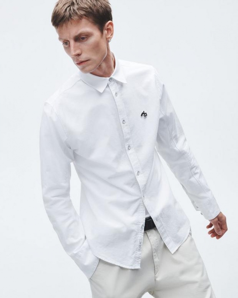 Rag & Bone RB Monster Cotton Oxford Shirt Classic Fit Button Down White | 78326JWVY