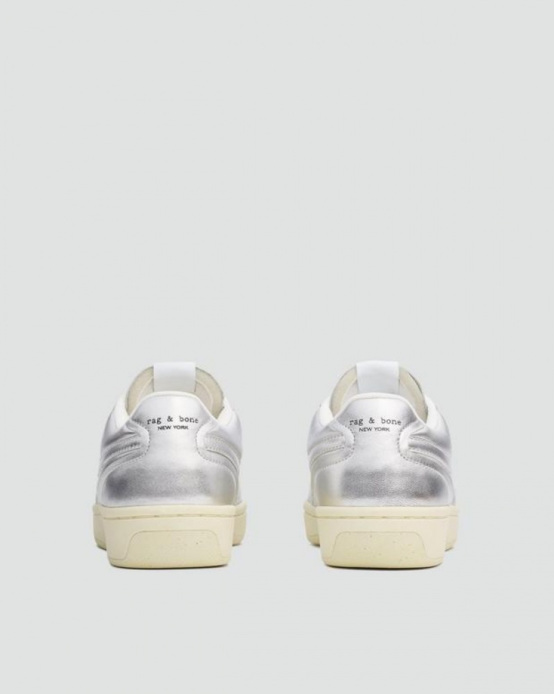 Rag & Bone Retro Court Sneaker - Leather Low Top Sneaker Silver | 70946GVTM