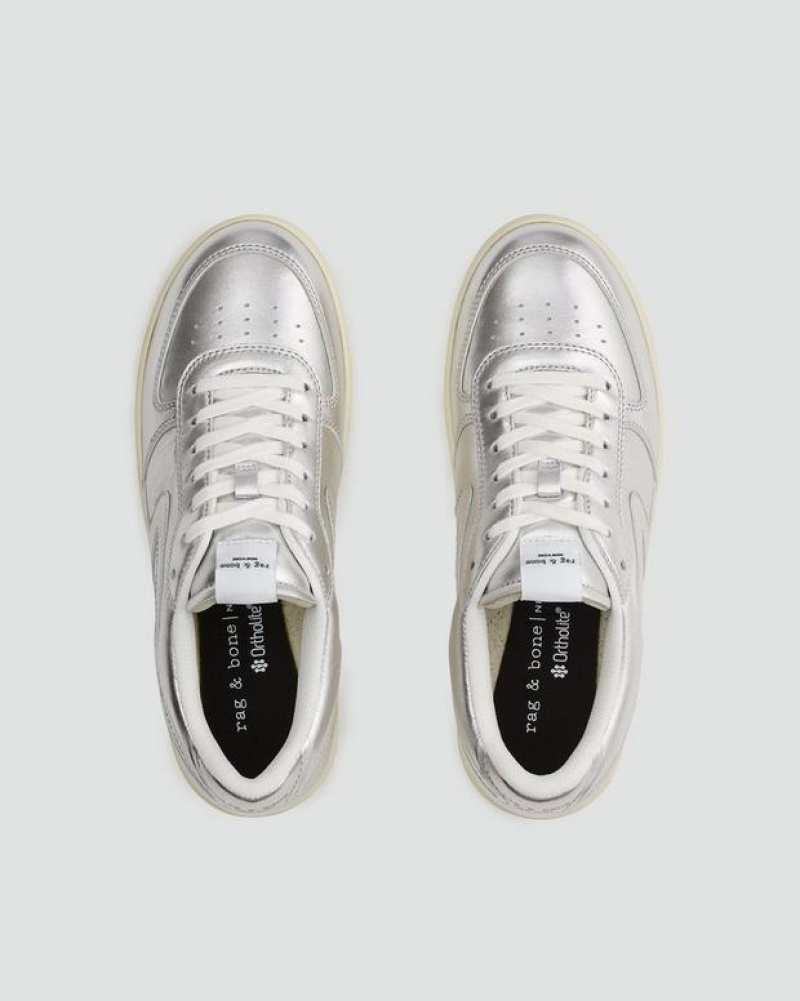 Rag & Bone Retro Court Sneaker - Leather Low Top Sneaker Silver | 70946GVTM