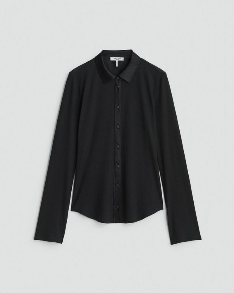 Rag & Bone Ribbed Button Down Shirt Classic Fit Button Down Black | 72608YCXM