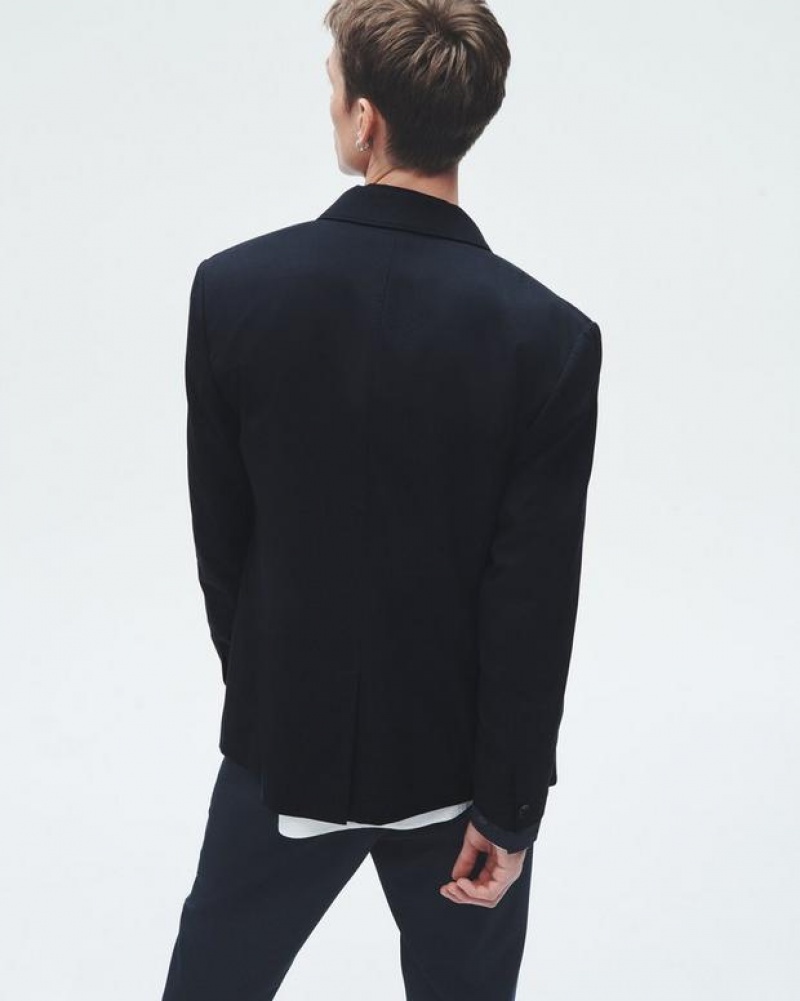 Rag & Bone Shift Wool Blazer Relaxed Fit Navy | 38467JHFN