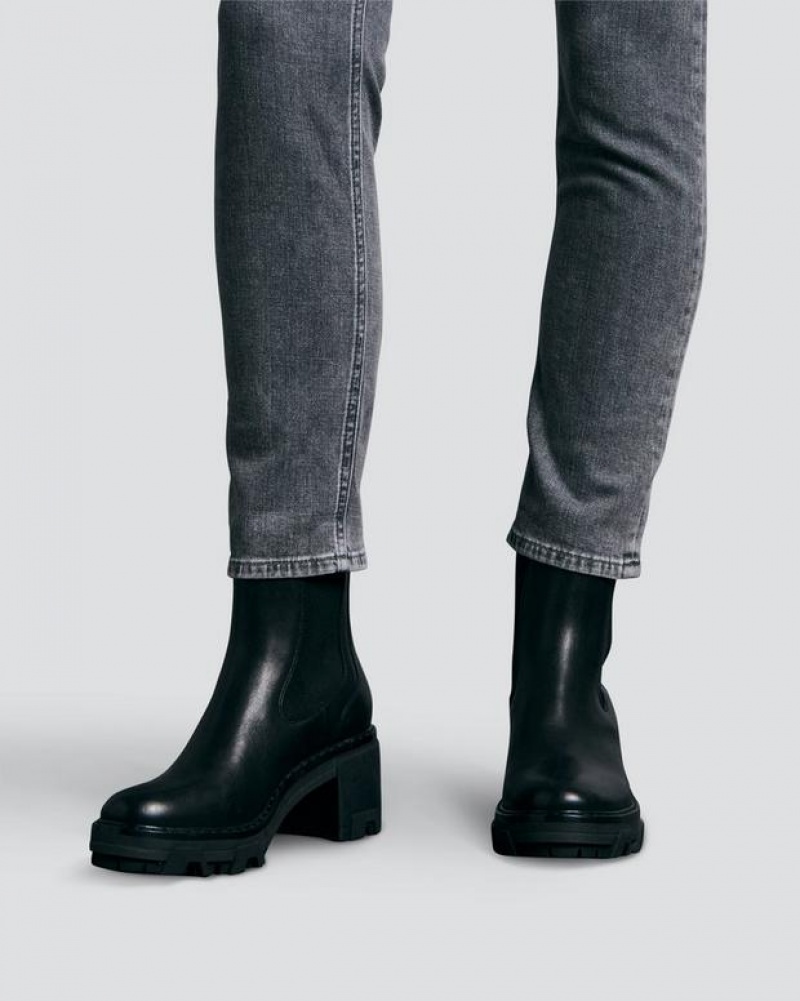 Rag & Bone Shiloh Mid Boot - Leather Chelsea Boot Black | 10648TDWM