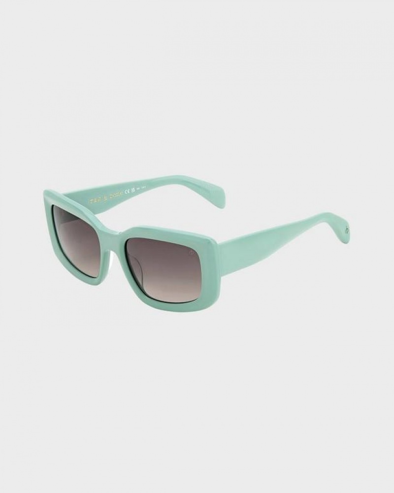 Rag & Bone Sofie Rectangular Sunglasses Green | 40721JBGY