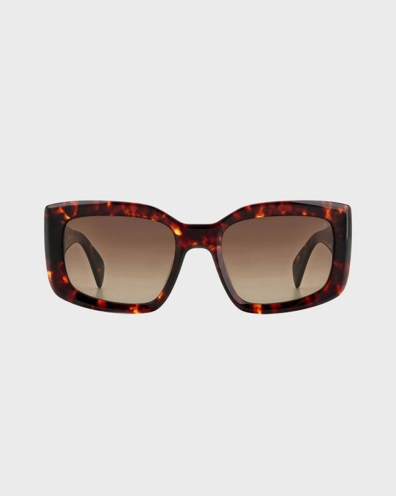 Rag & Bone Sofie Rectangular Sunglasses Havana | 67290KOPV