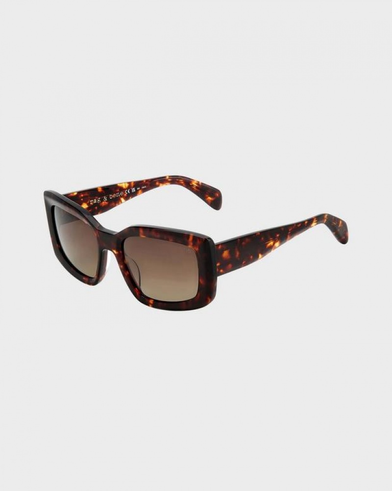 Rag & Bone Sofie Rectangular Sunglasses Havana | 67290KOPV