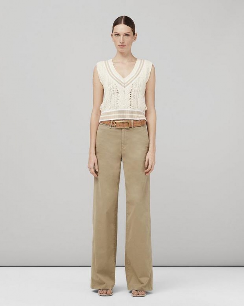 Rag & Bone Sofie Wide Leg Cotton Chino Relaxed Fit Pant Khaki | 70629BJSP