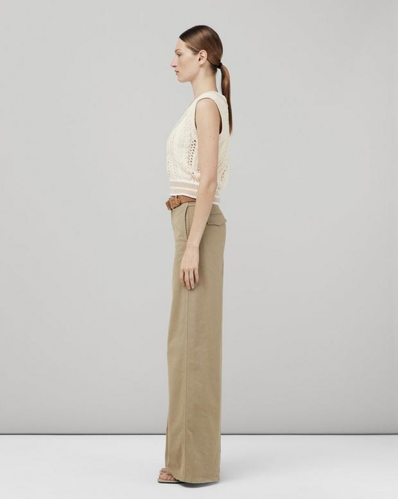 Rag & Bone Sofie Wide Leg Cotton Chino Relaxed Fit Pant Khaki | 70629BJSP