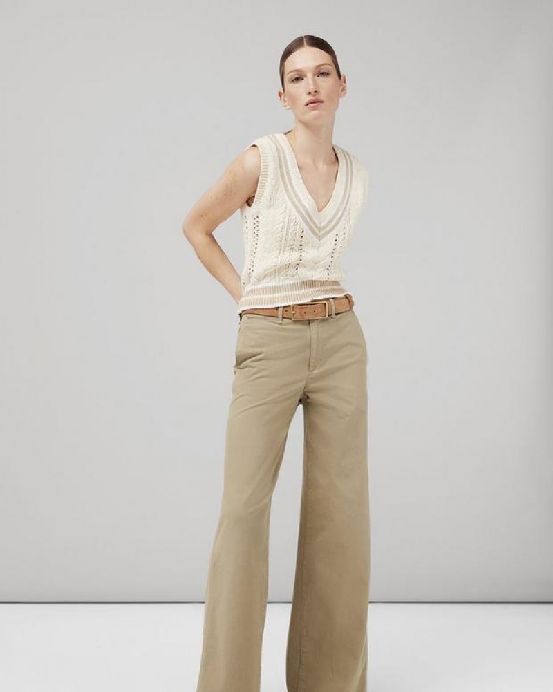 Rag & Bone Sofie Wide Leg Cotton Chino Relaxed Fit Pant Khaki | 70629BJSP