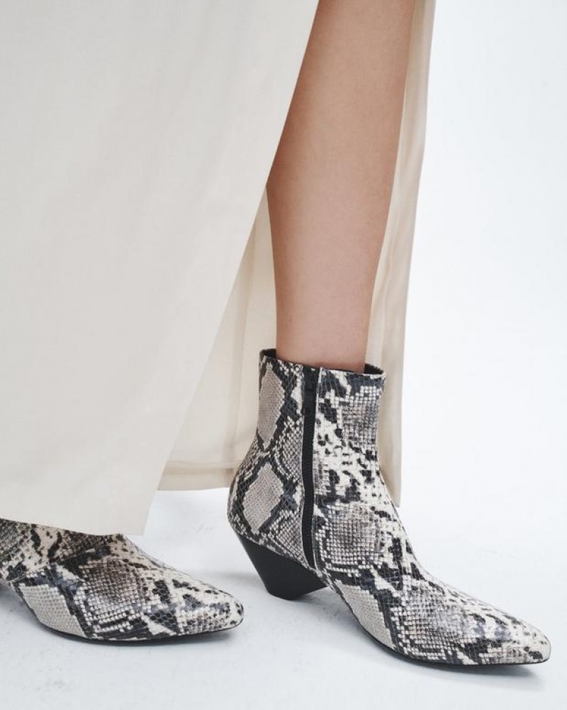 Rag & Bone Spire Boot - Snake Printed Leather Heeled Ankle Boot White Snake | 67540BXGK