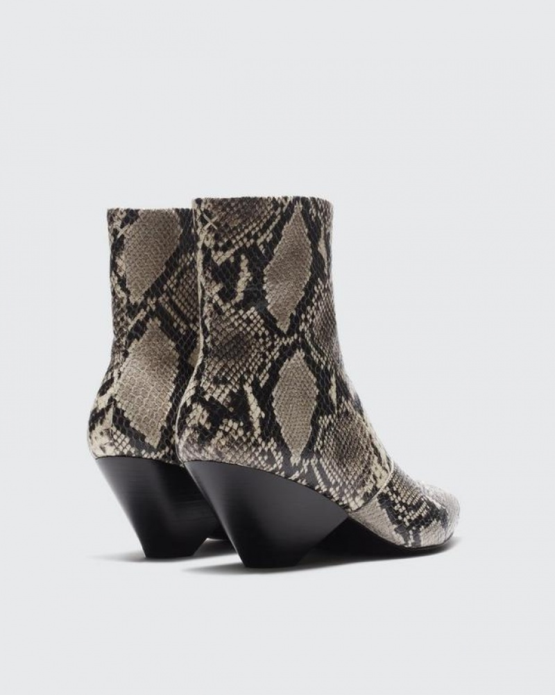 Rag & Bone Spire Boot - Snake Printed Leather Heeled Ankle Boot White Snake | 67540BXGK